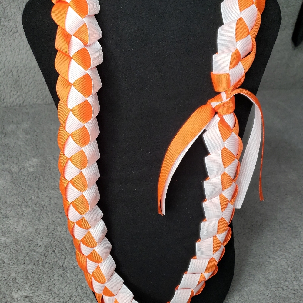 Ribbon Lei Orange and White 21-inches